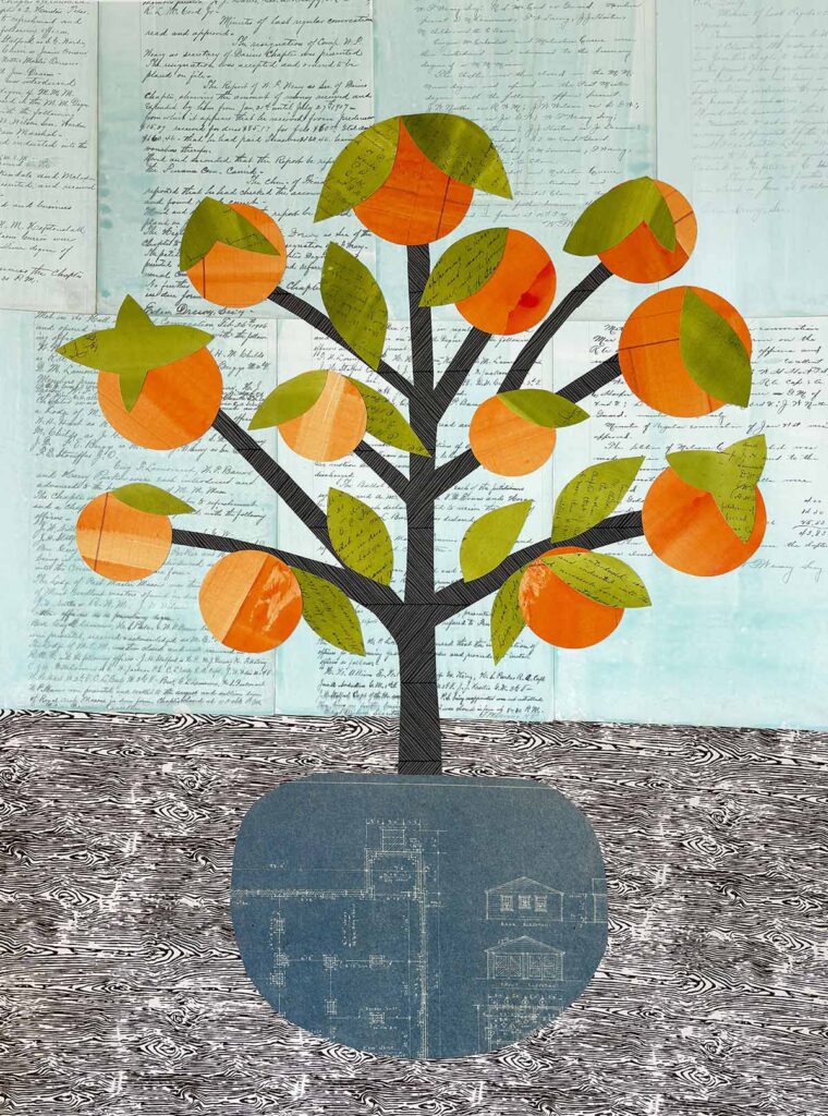 Colorful orange tree in decorative pot