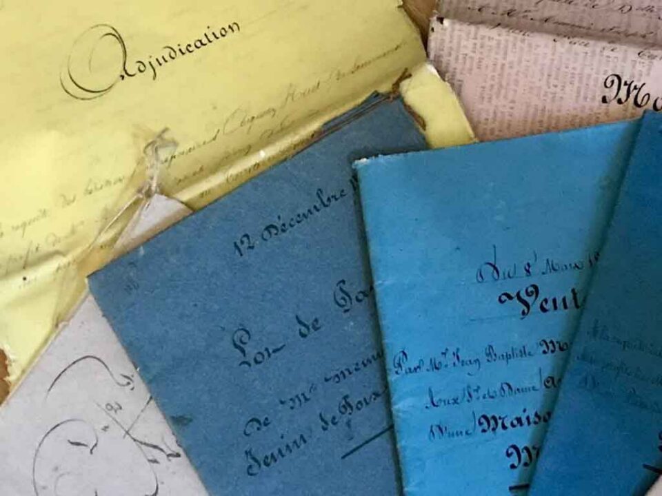 a group of colorful 1870s French Notorial Folios