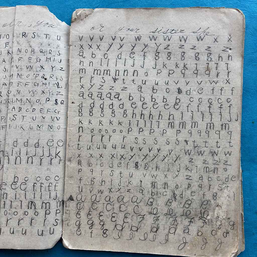 a mid-20th century English translation notebook owned by a Japanese boy,
