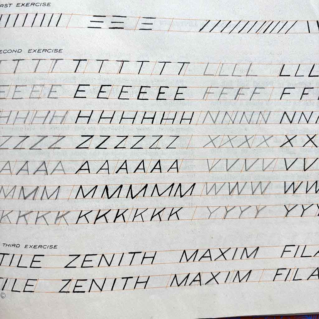 a detail of how to hand letter architectural drawings