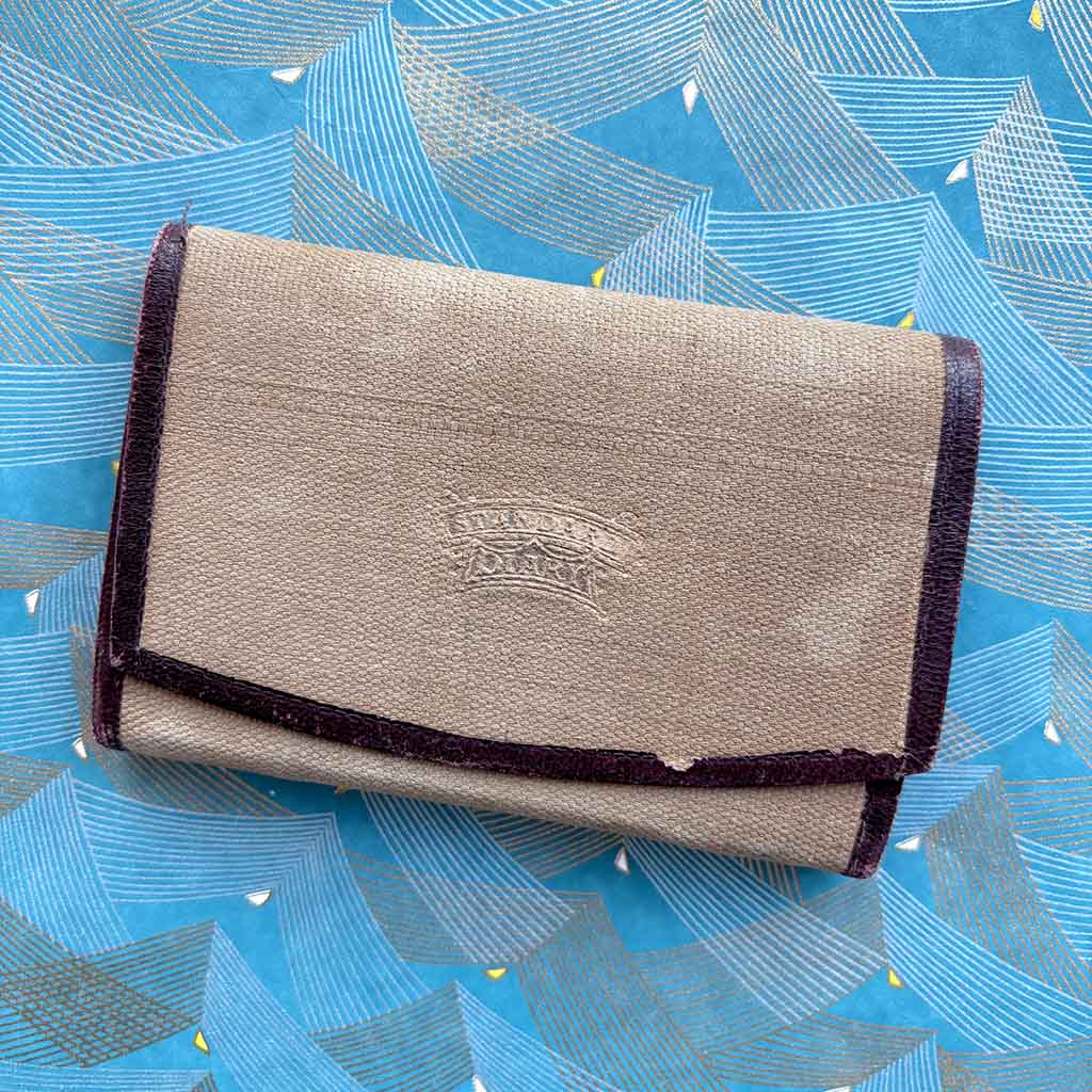 a 1890 Standard Diary against a blue patterned background