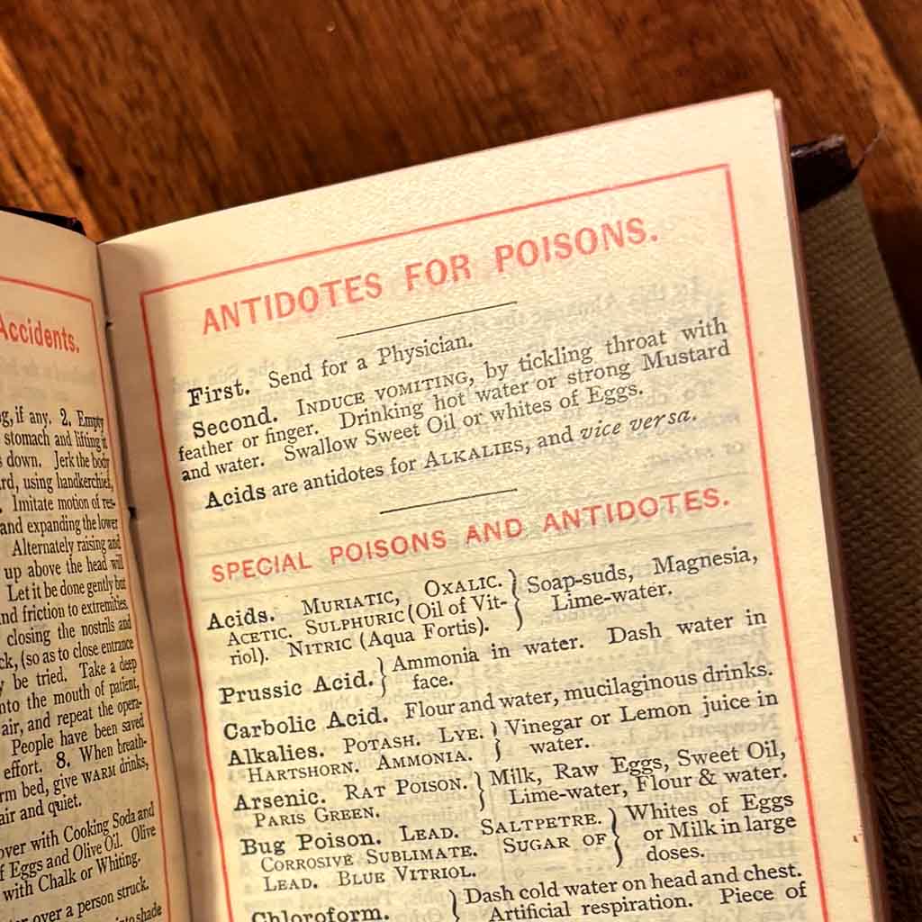 a 1890 Standard Diary page about Poisons and Anti-dotes