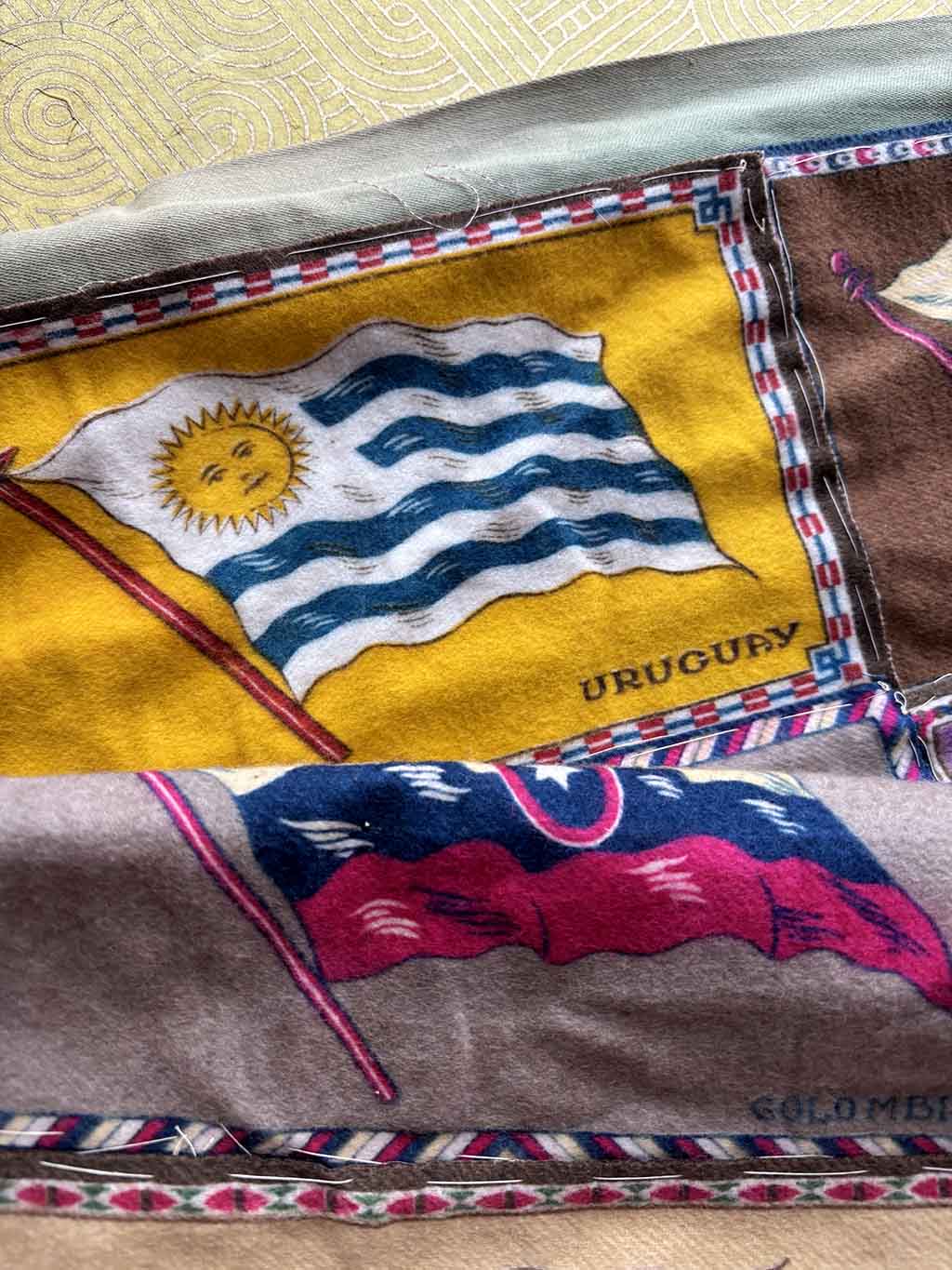 detail of a Pre-WW1 Tobacco Flannel Quilt