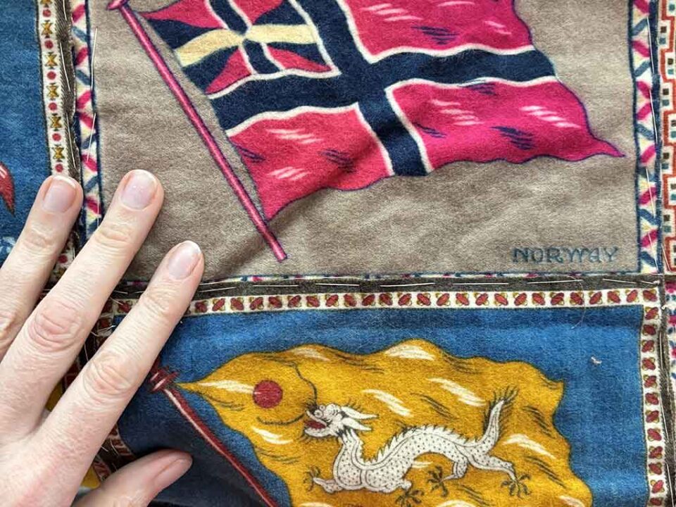 detail of a Pre-WW1 Tobacco Flannel Quilt