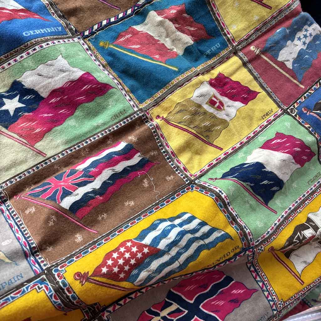 detail of a Pre-WW1 Tobacco Flannel Quilt