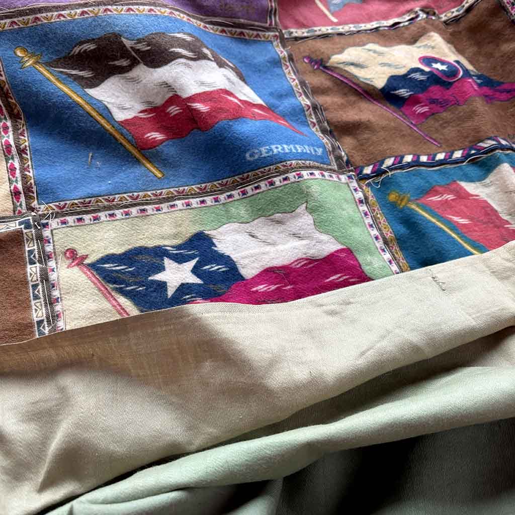 detail of a Pre-WW1 Tobacco Flannel Quilt