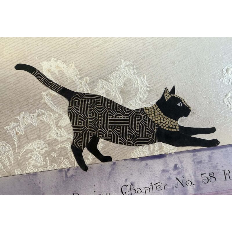Stylized black cat with patterns